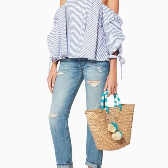 CAROLINE CONSTAS Gabriella White Blue Cambridge Stripe Bustier Top Sz Small - Picture 5 of 7